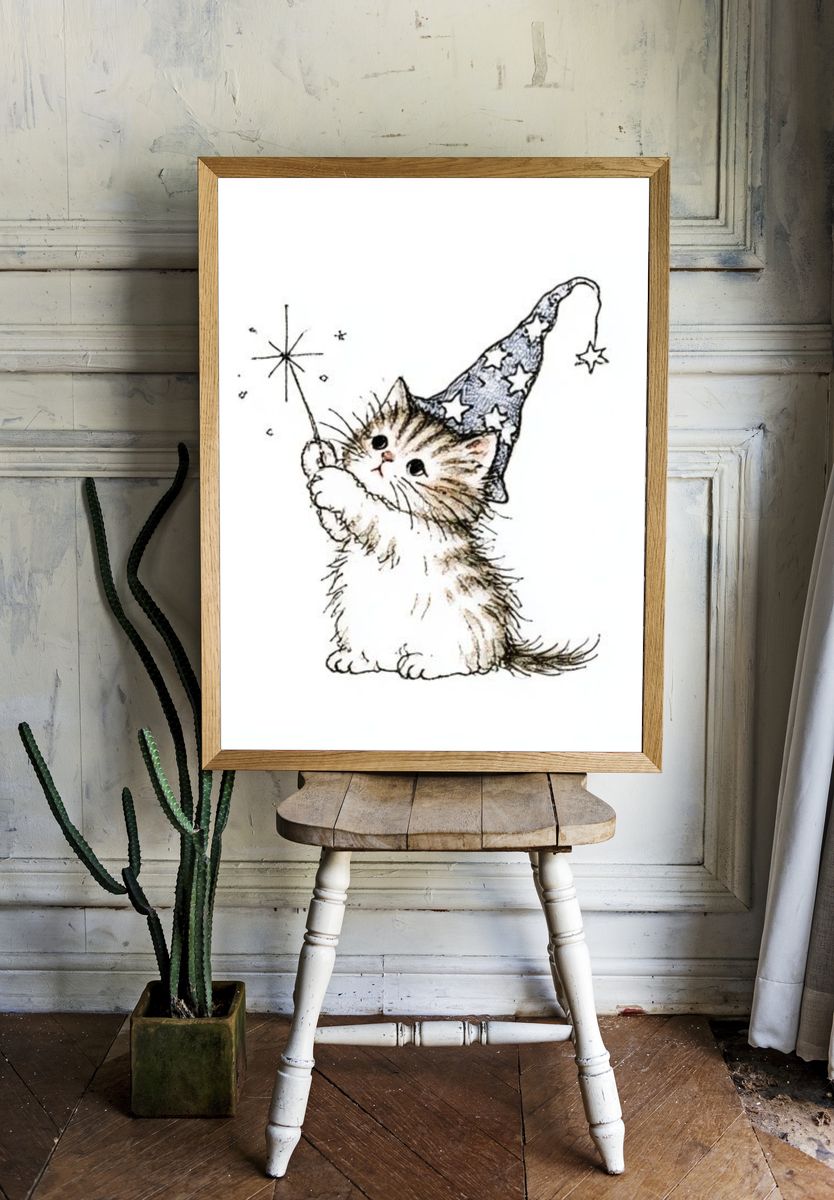 Wizard Cat Illustration Poster. room preview