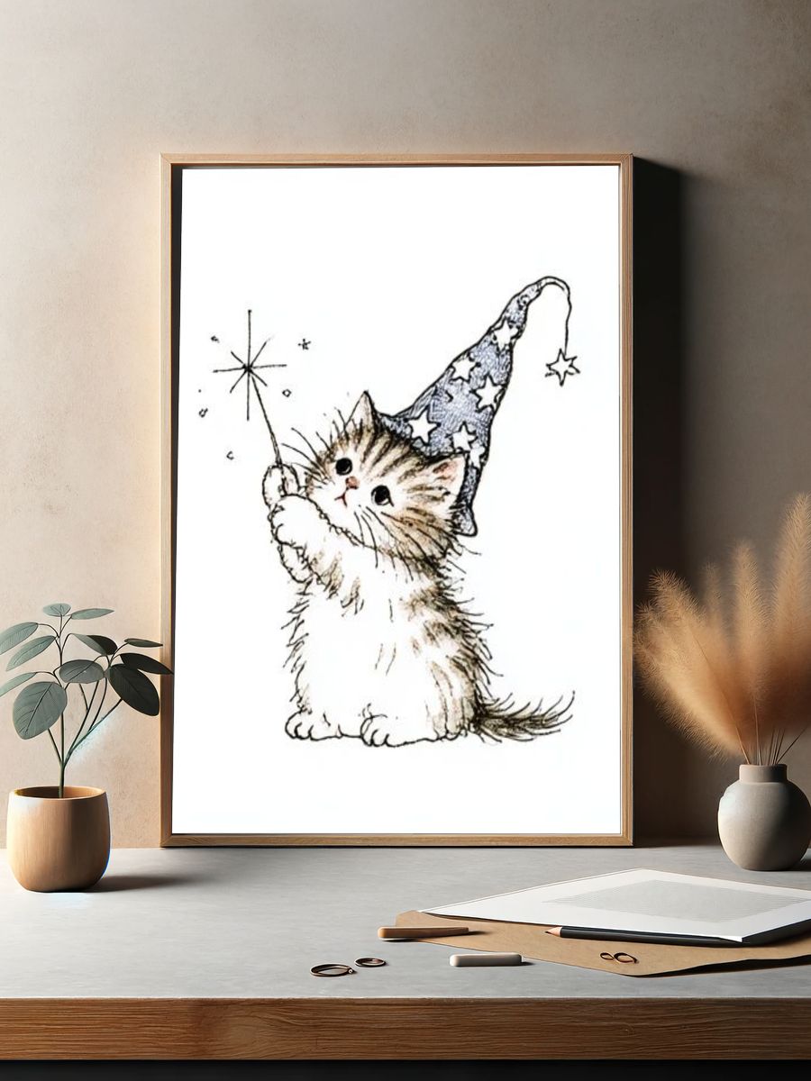 Wizard Cat Illustration Poster. — room view 2