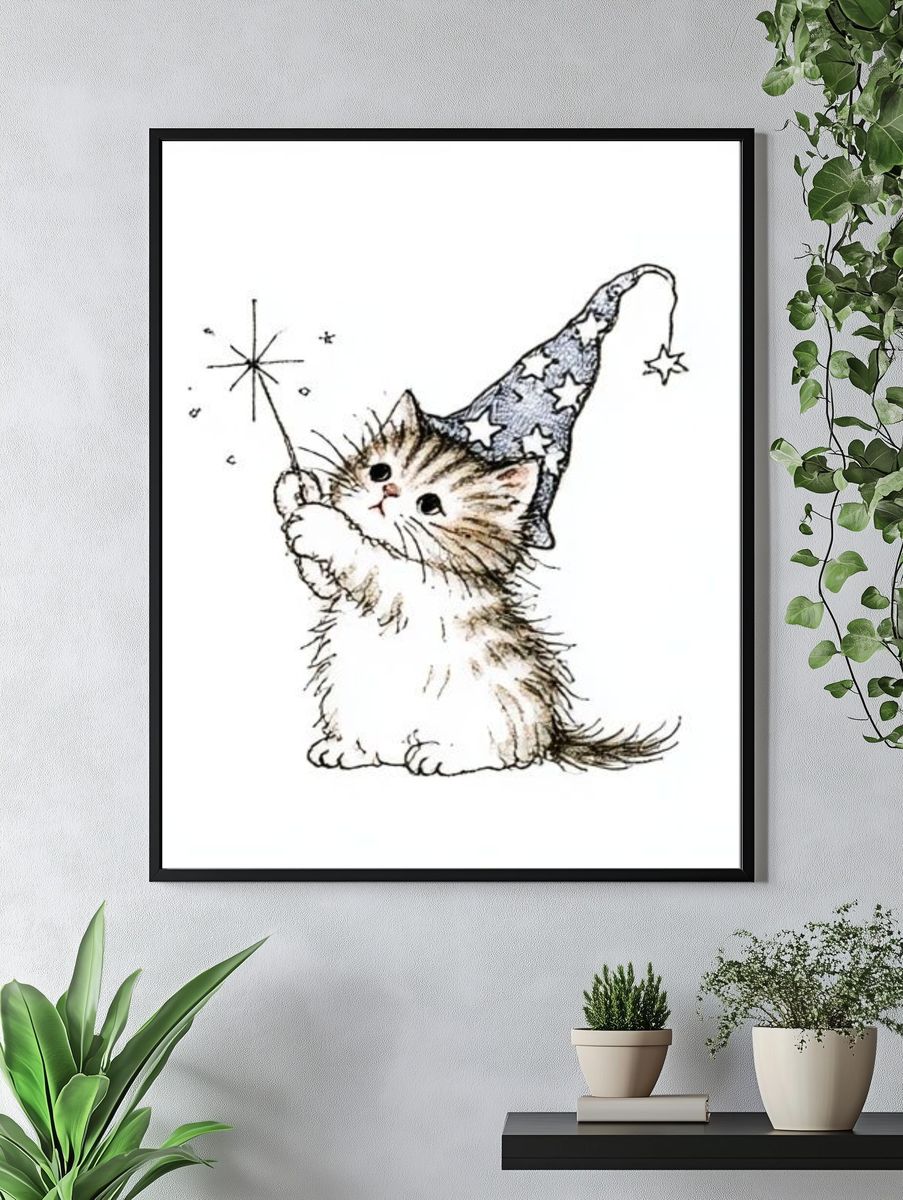 Wizard Cat Illustration Poster. — room view 4
