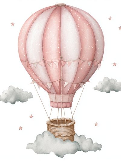 Pink Hot Air Balloon Nursery Print. poster print