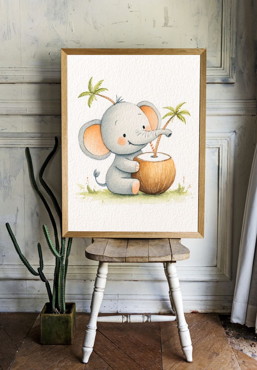 Baby Elephant Watercolor Poster. — room view 1