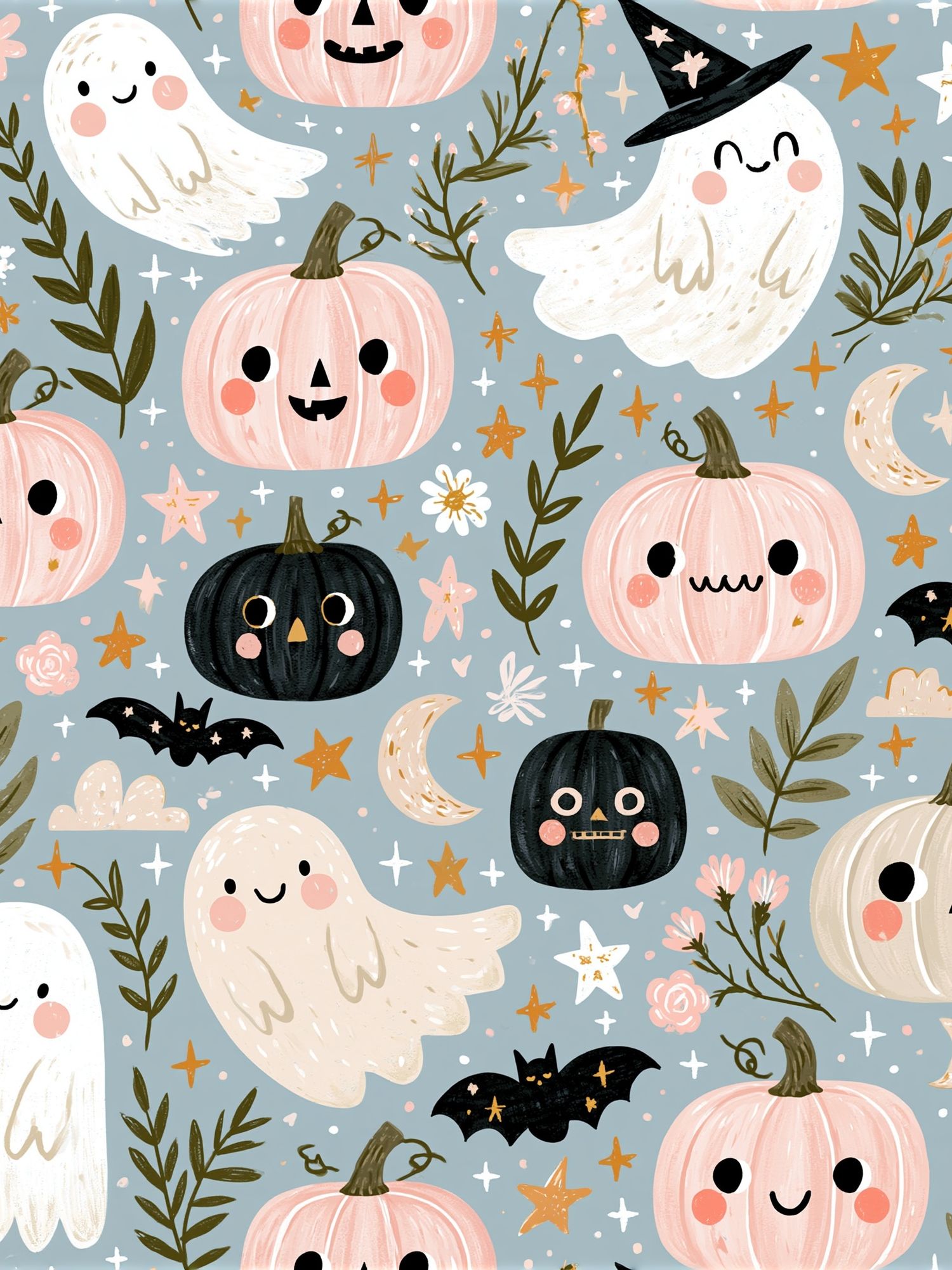 Halloween Ghosts and Pumpkins Poster. poster — kids art