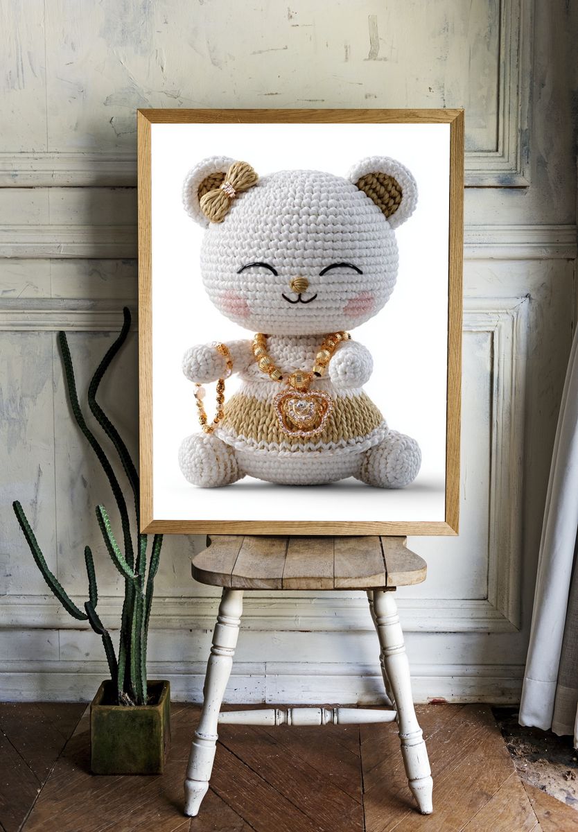 Crocheted Teddy Bear Illustration Poster. room preview
