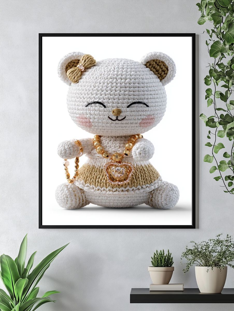 Crocheted Teddy Bear Illustration Poster. — room view 4