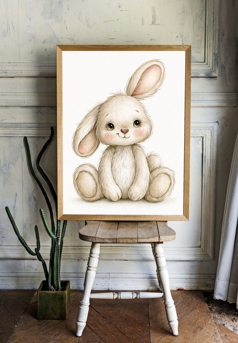 Cute Bunny Watercolor Poster. — room view 1