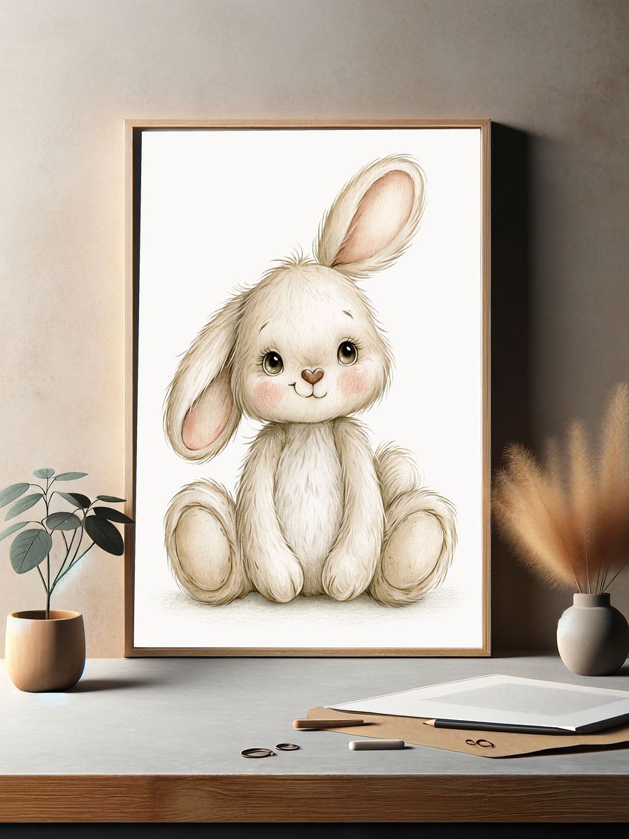 Cute Bunny Watercolor Poster. — room view 2