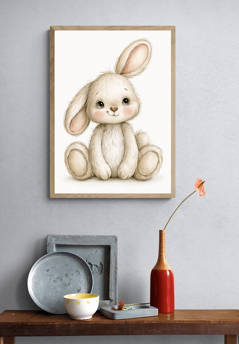 Cute Bunny Watercolor Poster. — room view 3