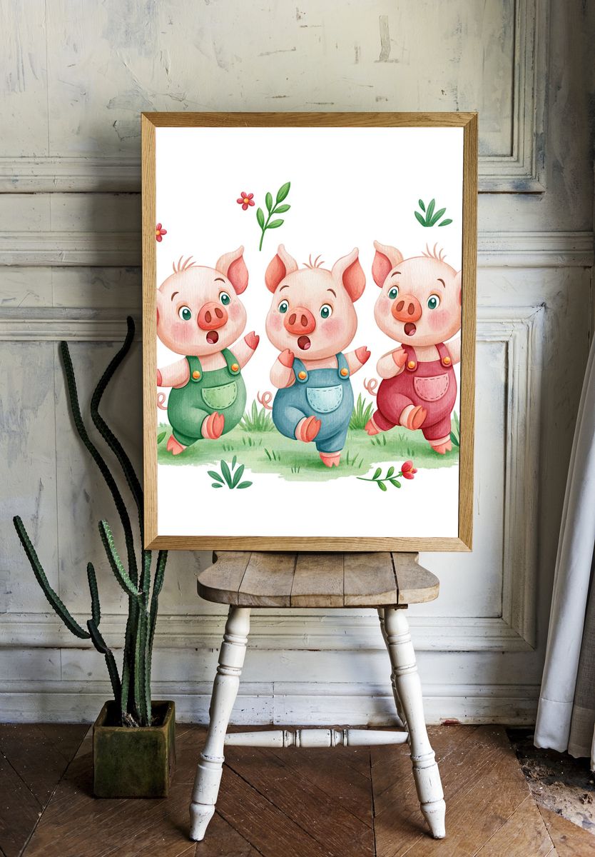 Three Piglets Watercolor Poster. — room view 1