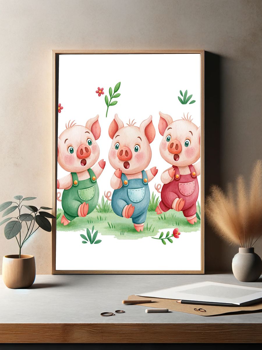 Three Piglets Watercolor Poster. — room view 2