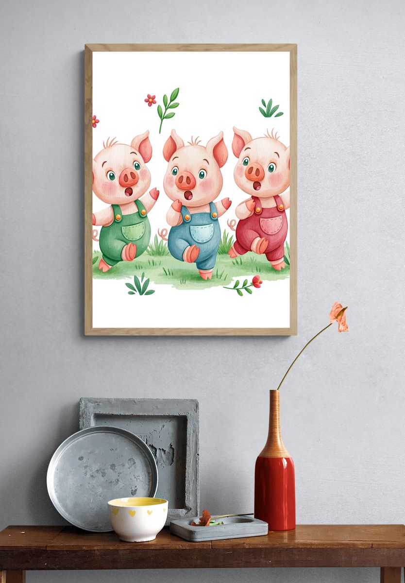 Three Piglets Watercolor Poster. — room view 3