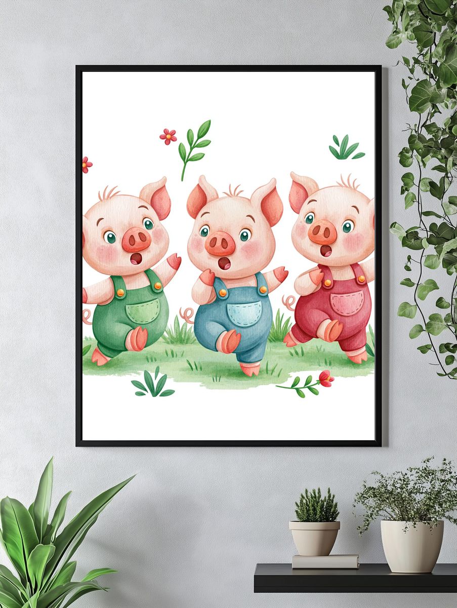 Three Piglets Watercolor Poster. — room view 4