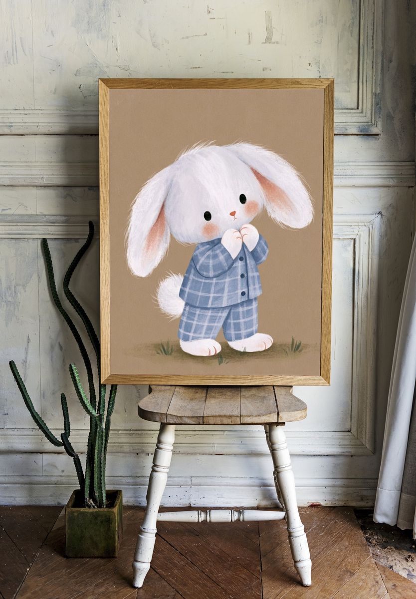 Cute Bunny in Pajamas Print. — room view 1