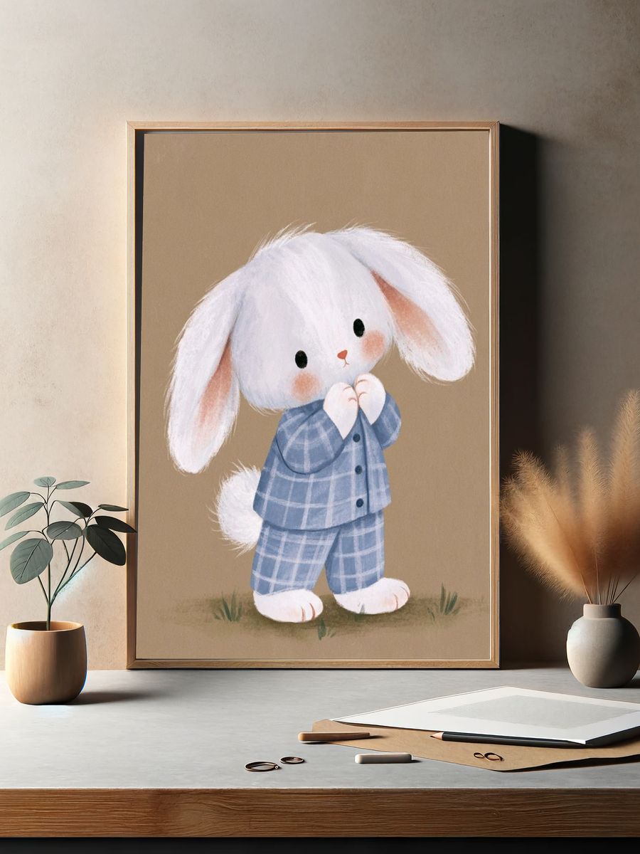 Cute Bunny in Pajamas Print. — room view 2