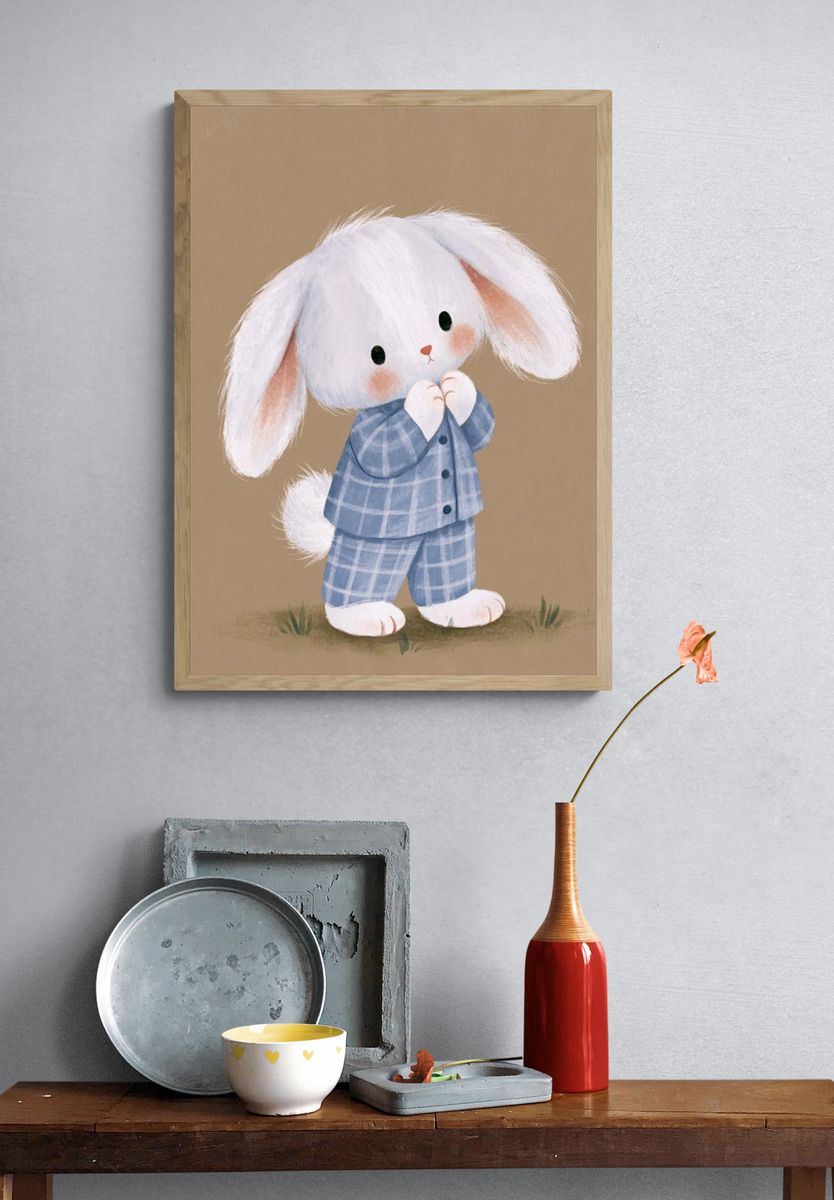 Cute Bunny in Pajamas Print. — room view 3