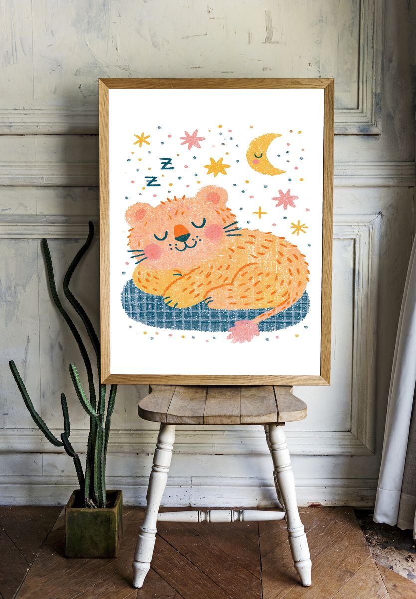 Sleeping Bear Nursery Print. room preview