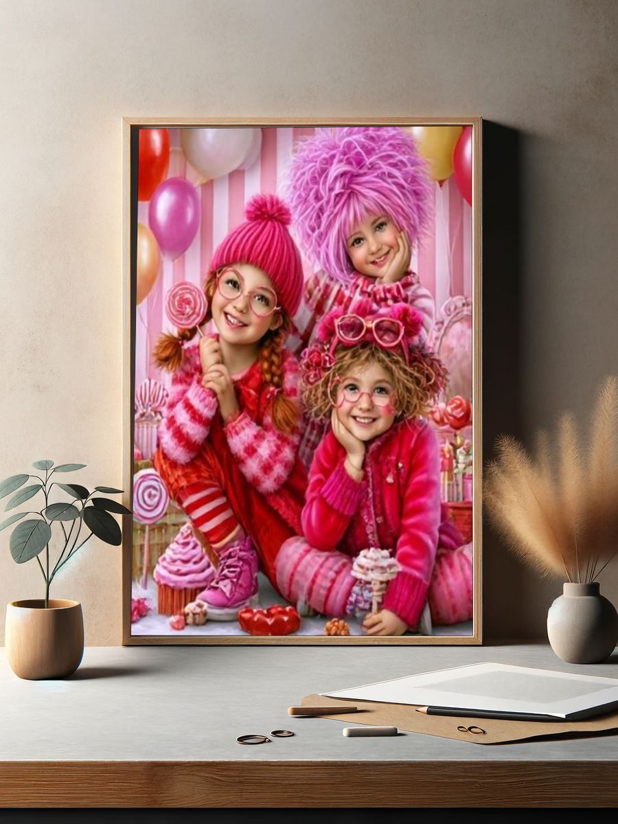 Pink Candy Kids Illustration Poster. — room view 2