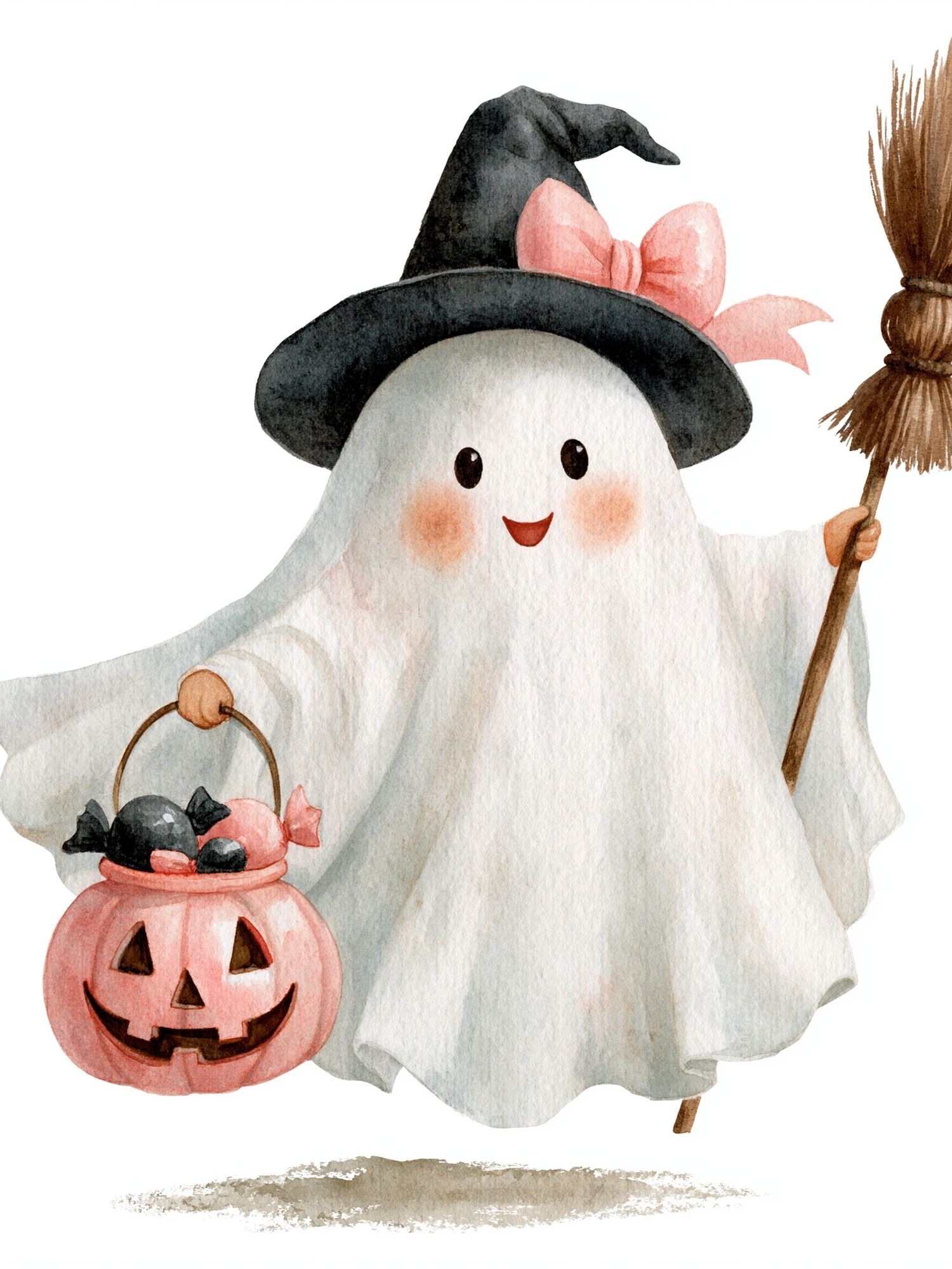 Halloween Ghost Watercolor Print. poster detail
