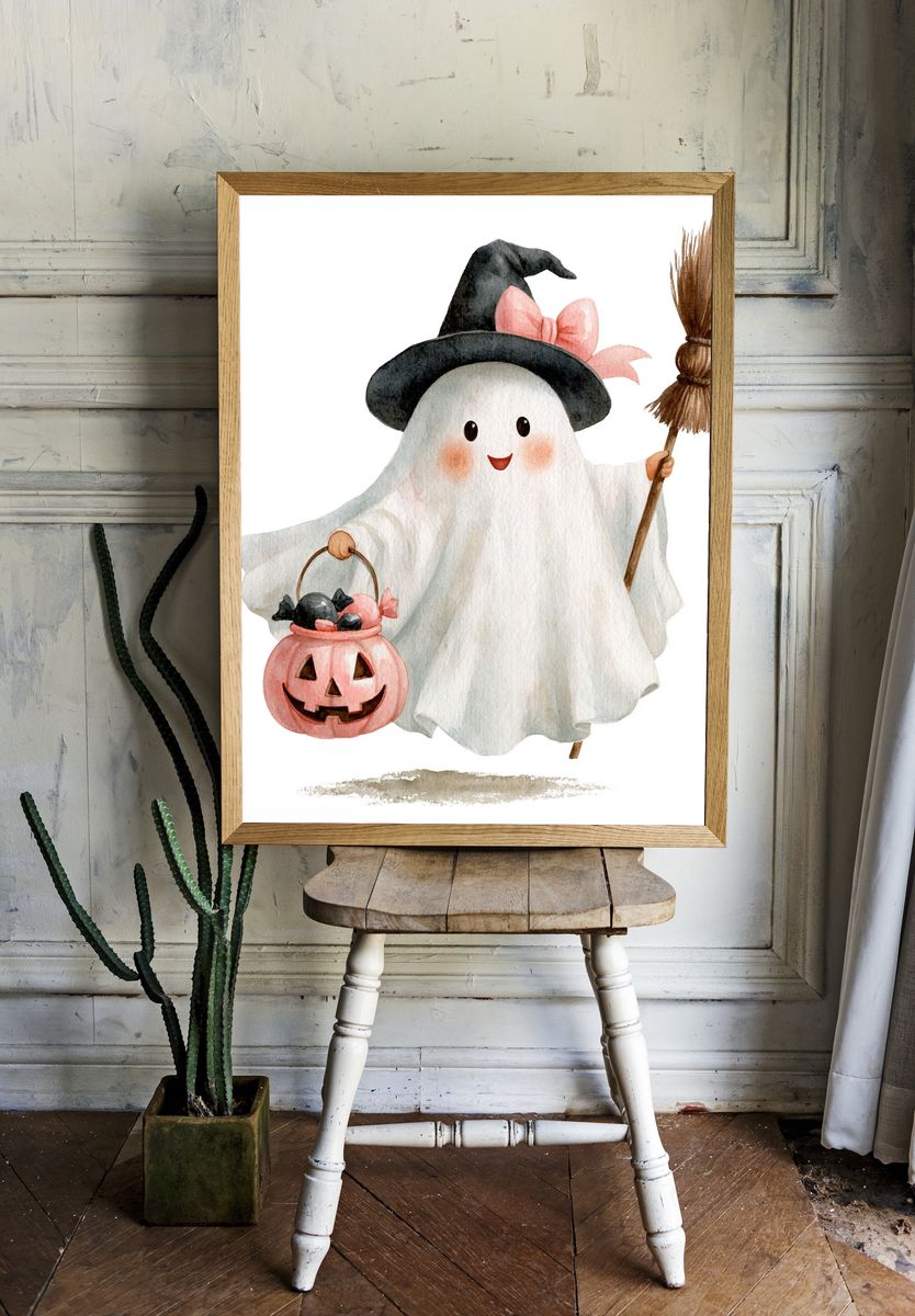 Halloween Ghost Watercolor Print. — room view 1