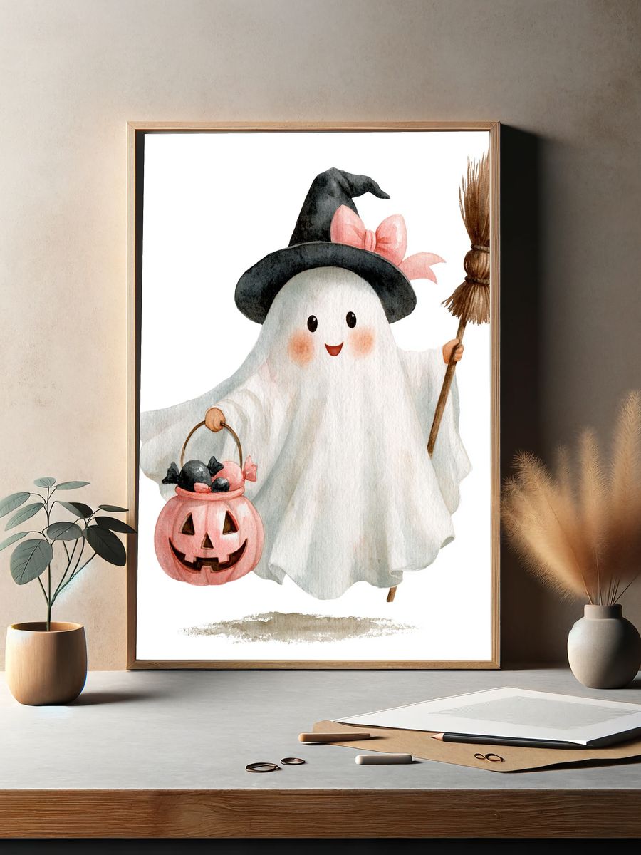 Halloween Ghost Watercolor Print. — room view 2