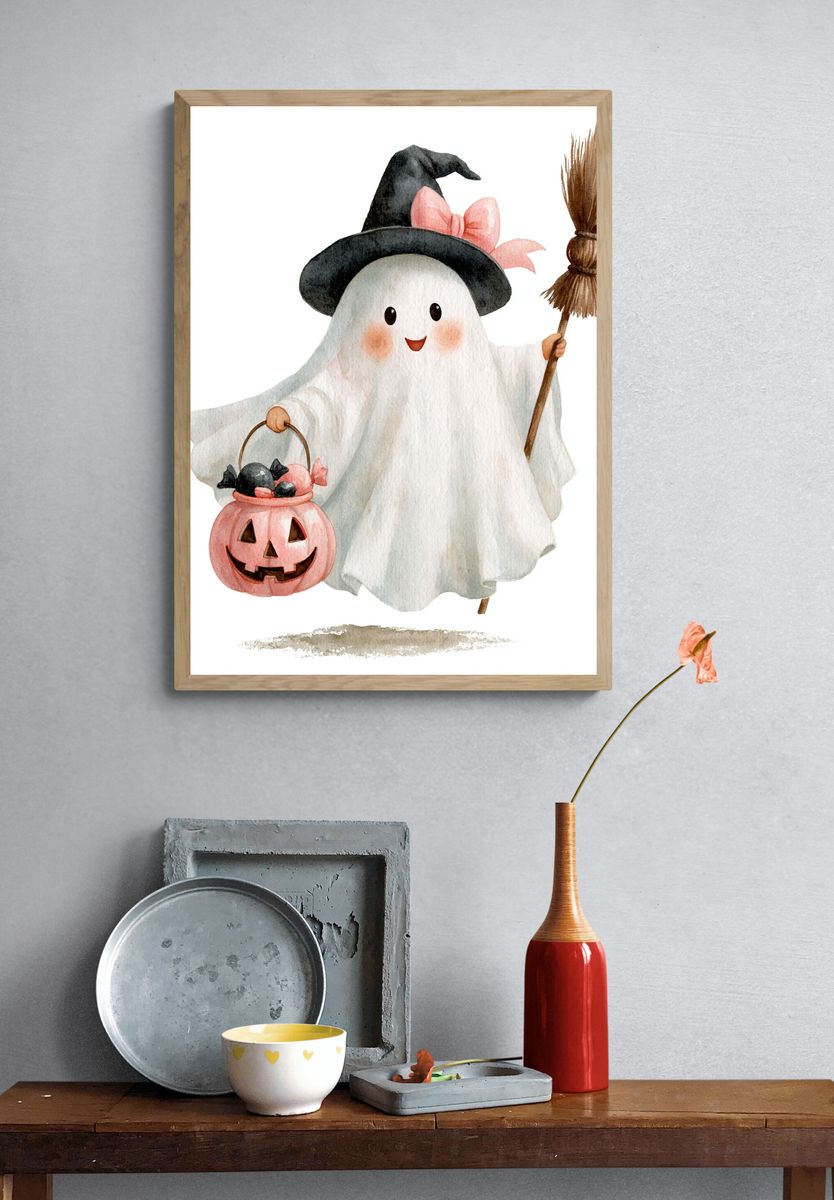 Halloween Ghost Watercolor Print. — room view 3
