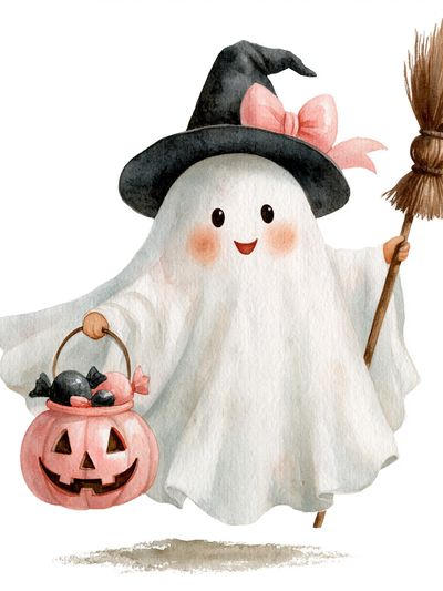 Halloween Ghost Watercolor Print. poster