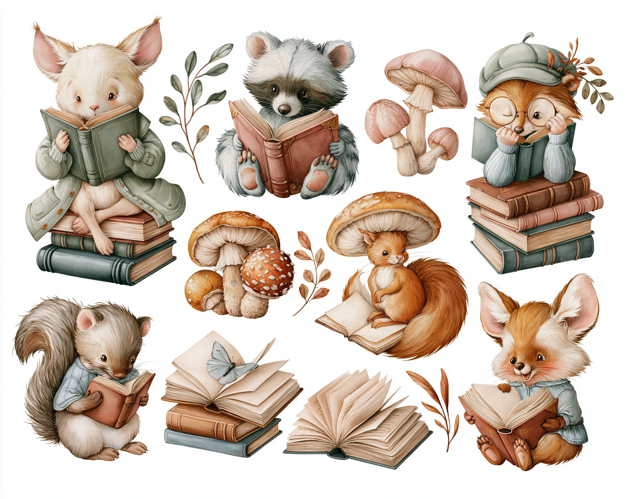 Reading Woodland Animals Illustration Poster. poster — kids art
