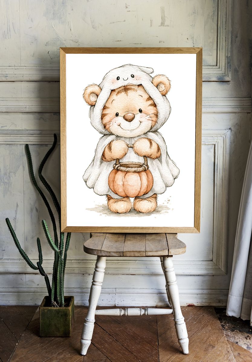 Halloween Bear Costume Watercolor Poster. room preview