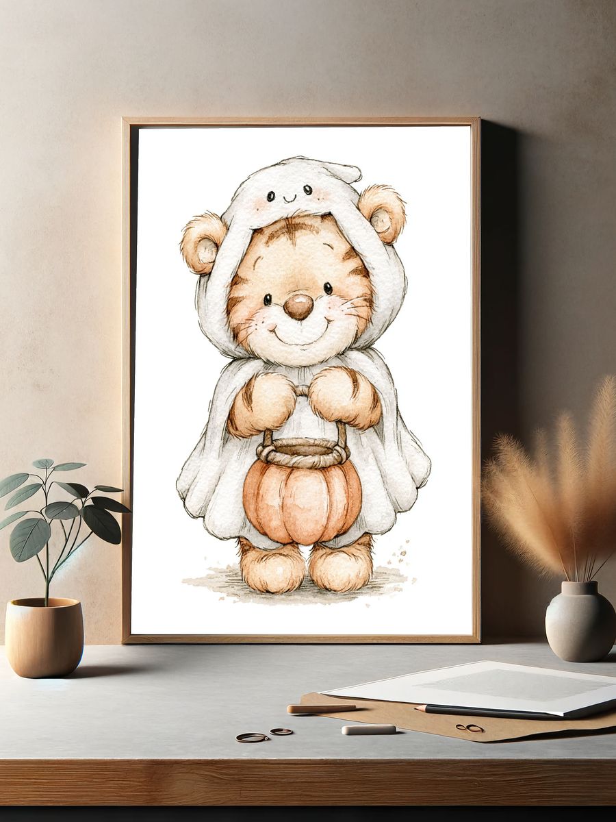 Halloween Bear Costume Watercolor Poster. — room view 2