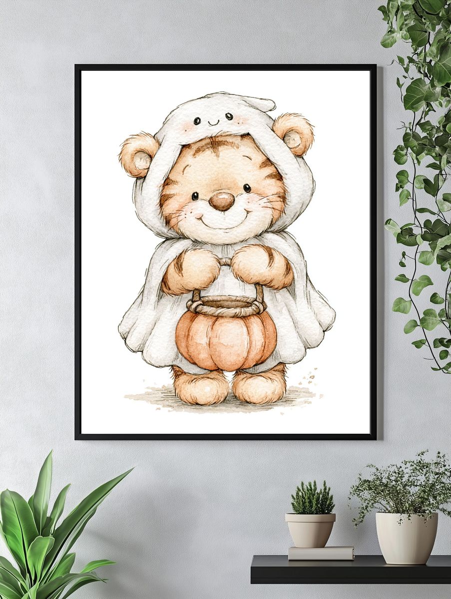 Halloween Bear Costume Watercolor Poster. — room view 4