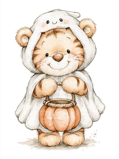 Halloween Bear Costume Watercolor Poster. poster
