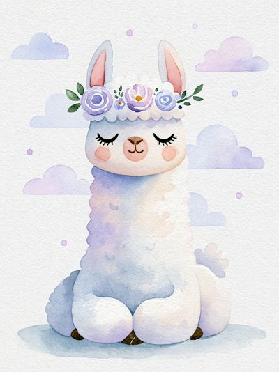 Pastel Llama Nursery Poster.