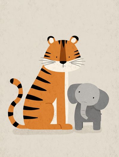 Tiger and Elephant Nursery Print. poster