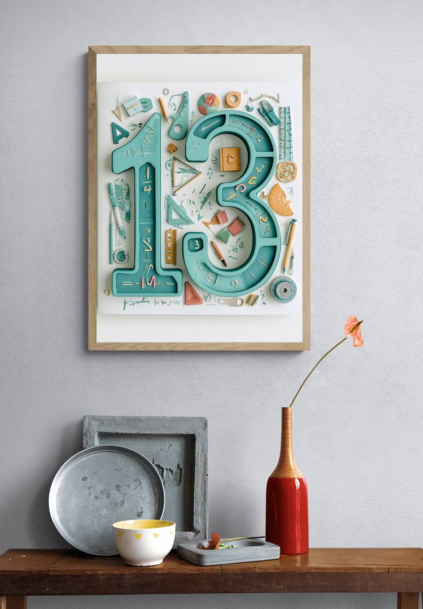Number 13 Educational Illustration Poster. — room view 3