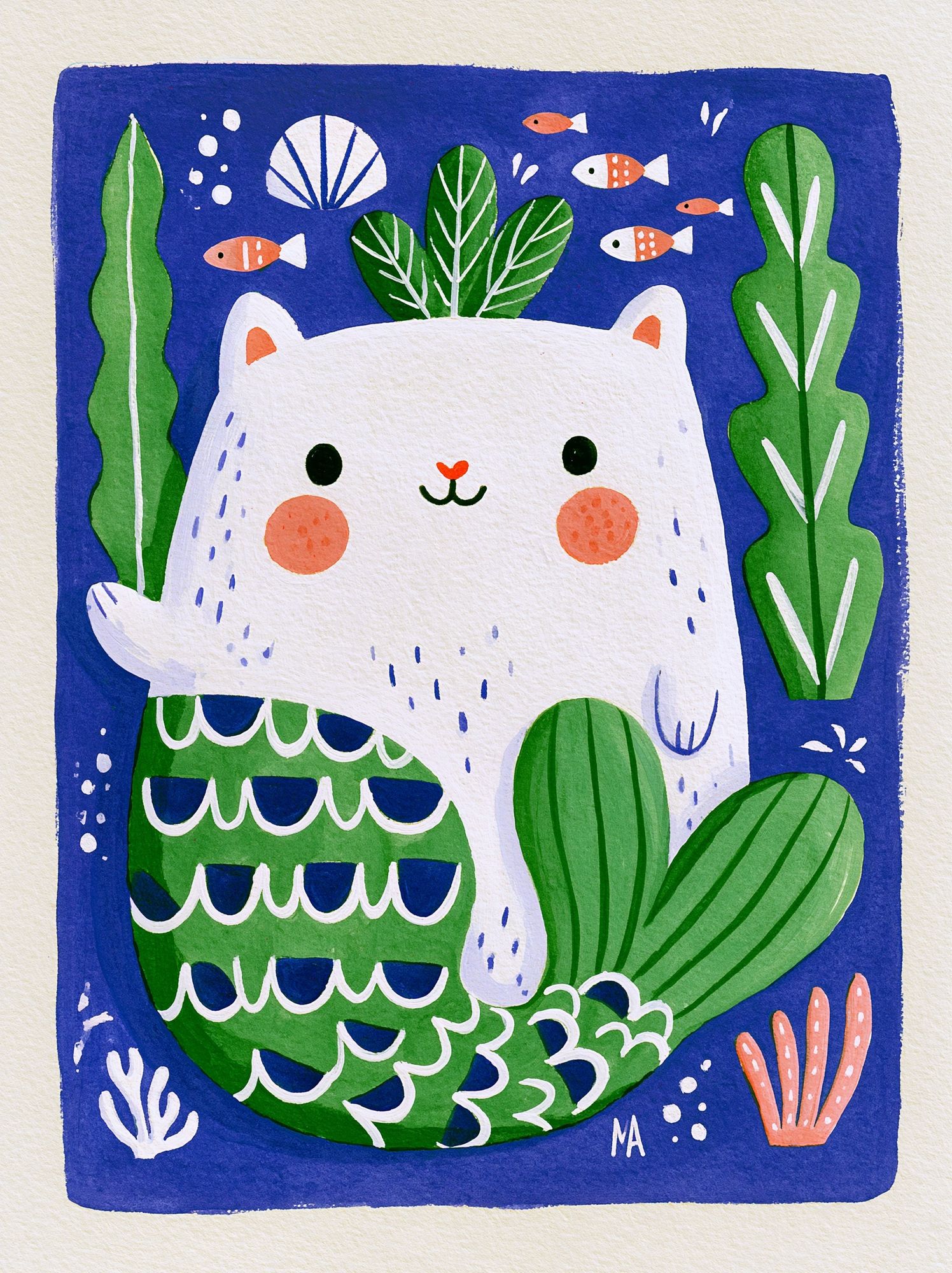 Cute Cat Underwater Illustration Poster. poster detail