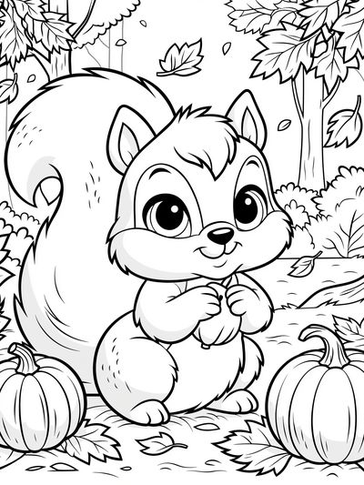 Cute Squirrel Autumn Coloring Poster. poster