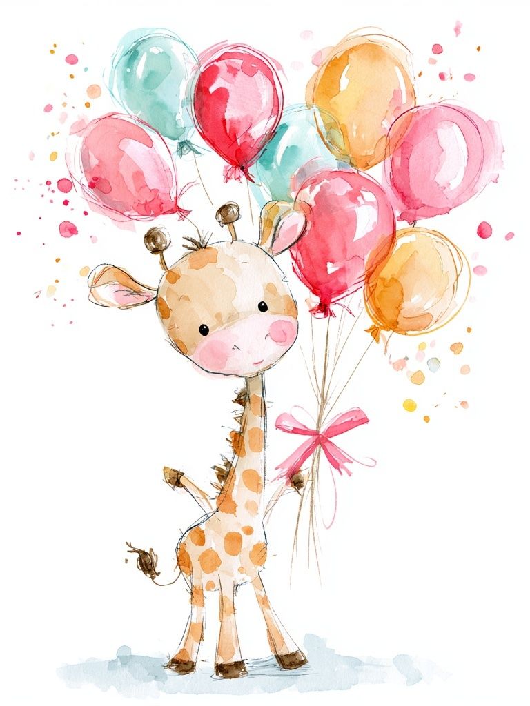 Giraffe with Balloons Illustration Poster. poster — kids art