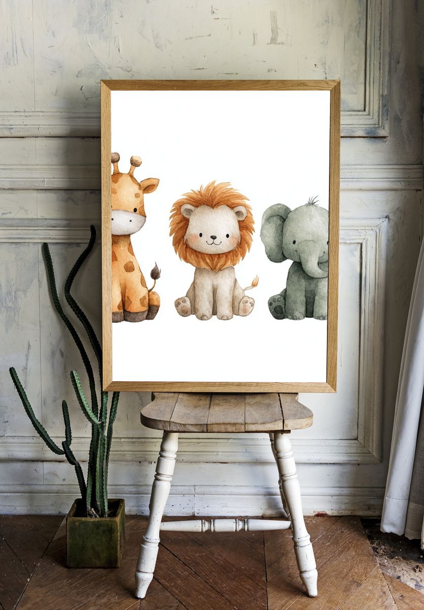 Cute Animal Friends — Watercolor Print room preview