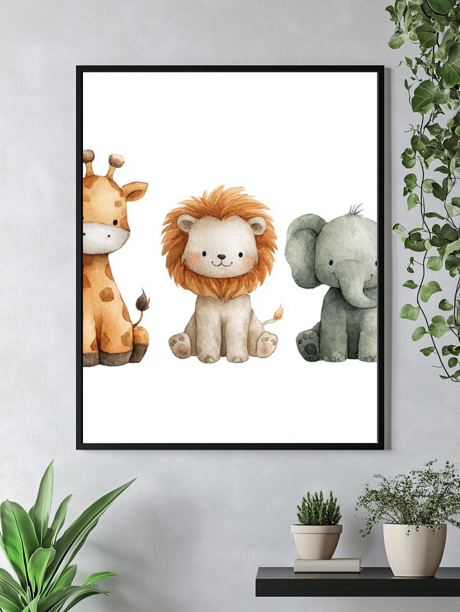 Cute Animal Friends — Watercolor Print. — room view 4