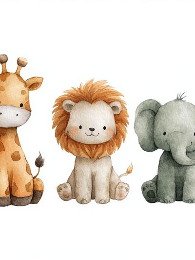 Cute Animal Friends — Watercolor Print. poster