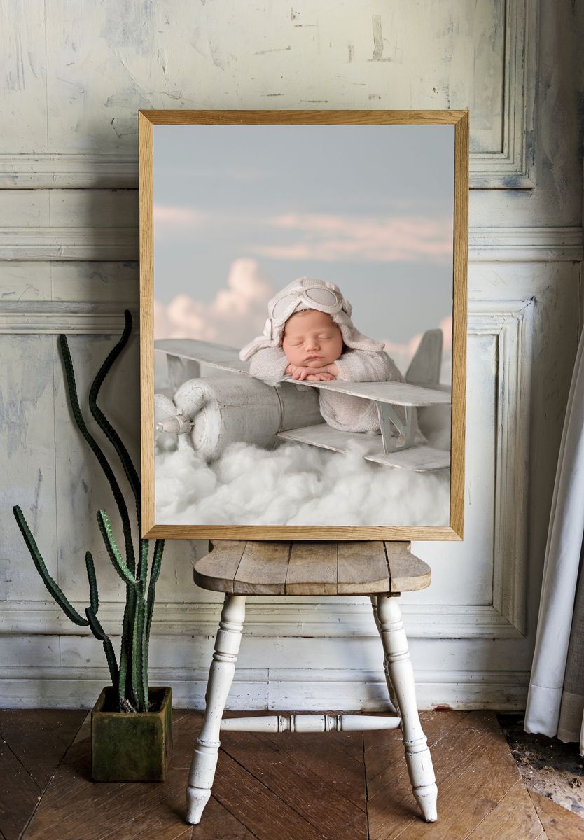 Sleeping Baby Aviator Nursery Print. — room view 1