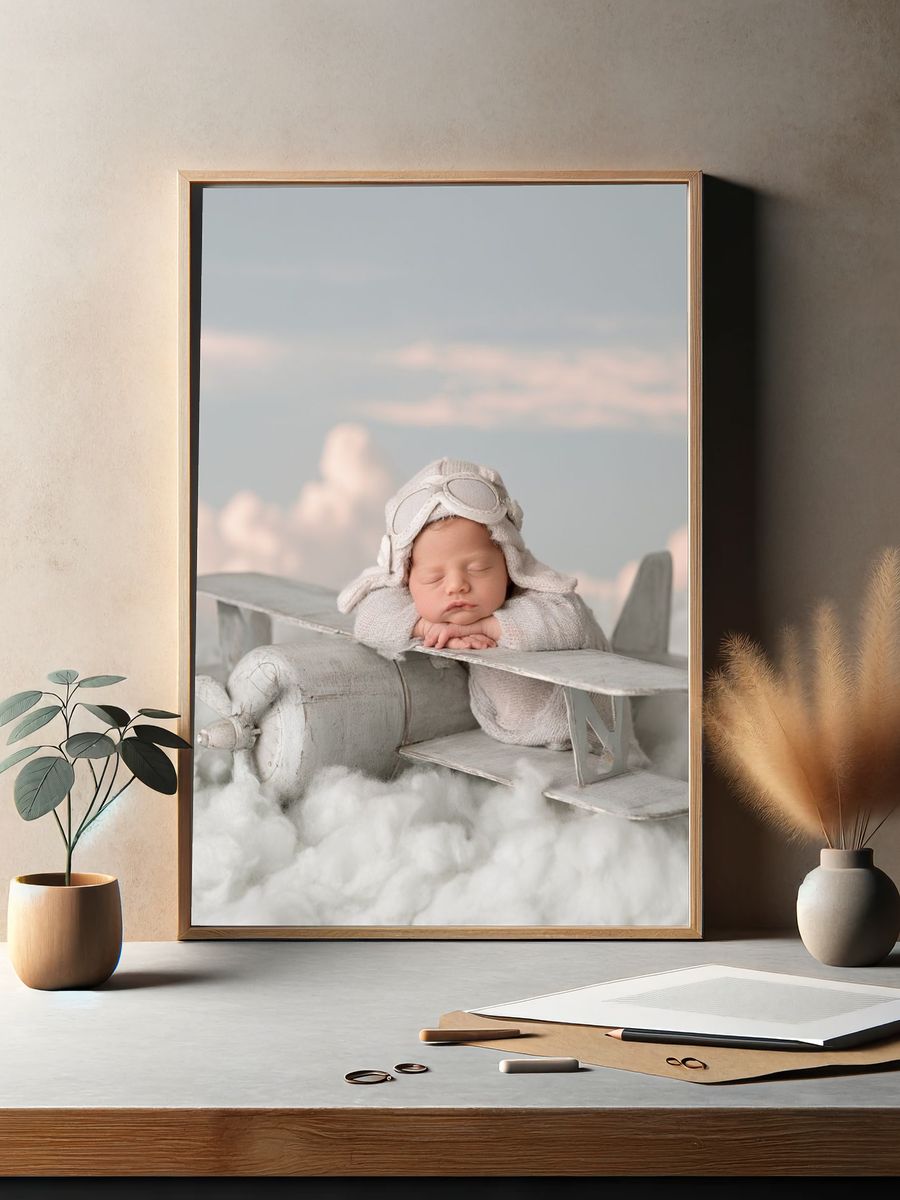 Sleeping Baby Aviator Nursery Print. — room view 2