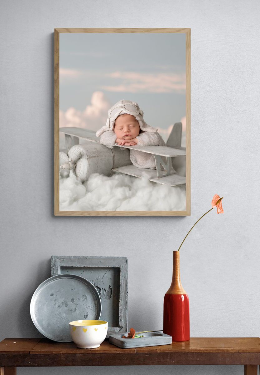 Sleeping Baby Aviator Nursery Print. — room view 3