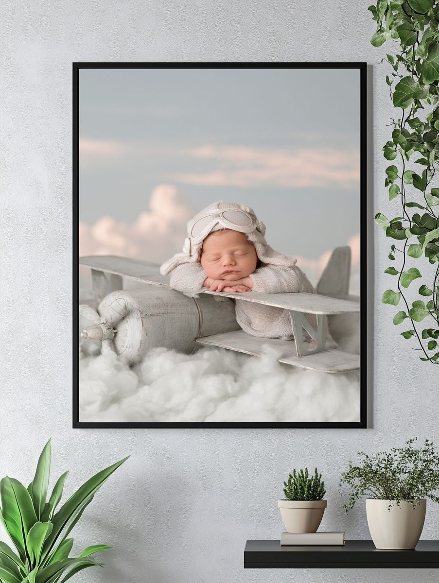 Sleeping Baby Aviator Nursery Print. — room view 4
