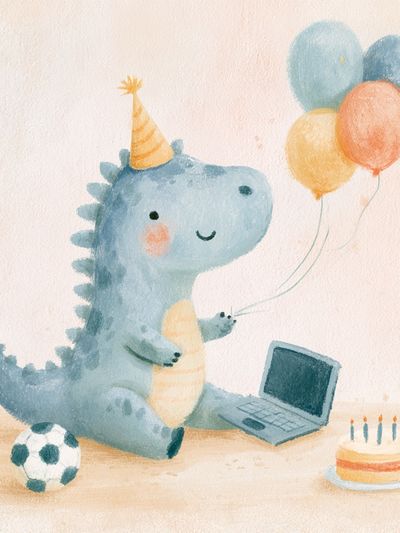 Birthday Dino Watercolor Poster. poster