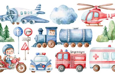 Transportation Watercolor Kids Poster. poster print