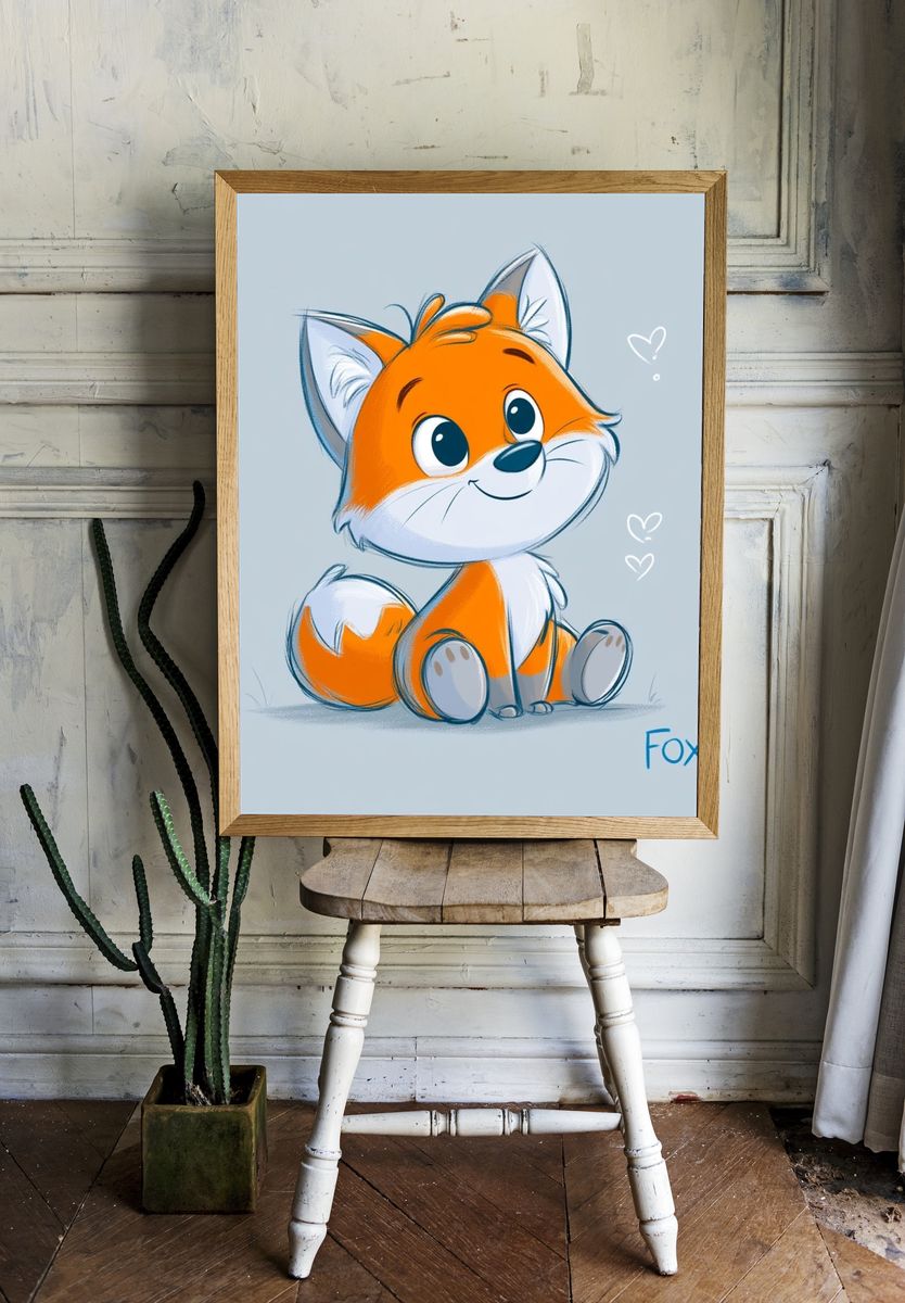 Cute Fox Cartoon Poster. — room view 1
