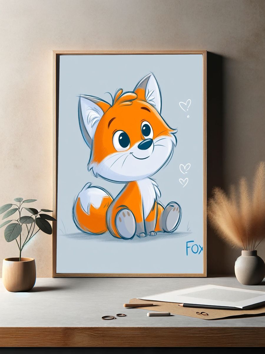 Cute Fox Cartoon Poster. — room view 2