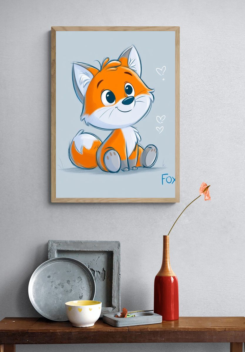 Cute Fox Cartoon Poster. — room view 3