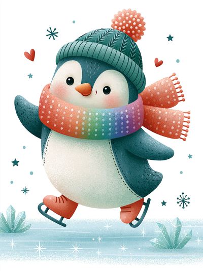 Skating Penguin Winter Illustration Poster. poster