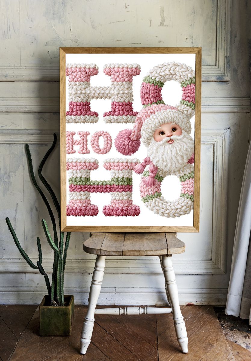 Knitted Santa Ho Ho Ho Poster. — room view 1